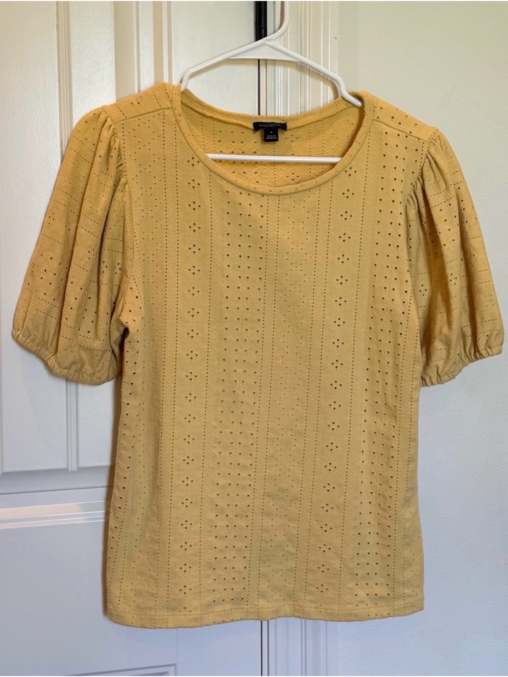 Ann Taylor Eyelet Puff Sleeve Top - Mustard Yellow